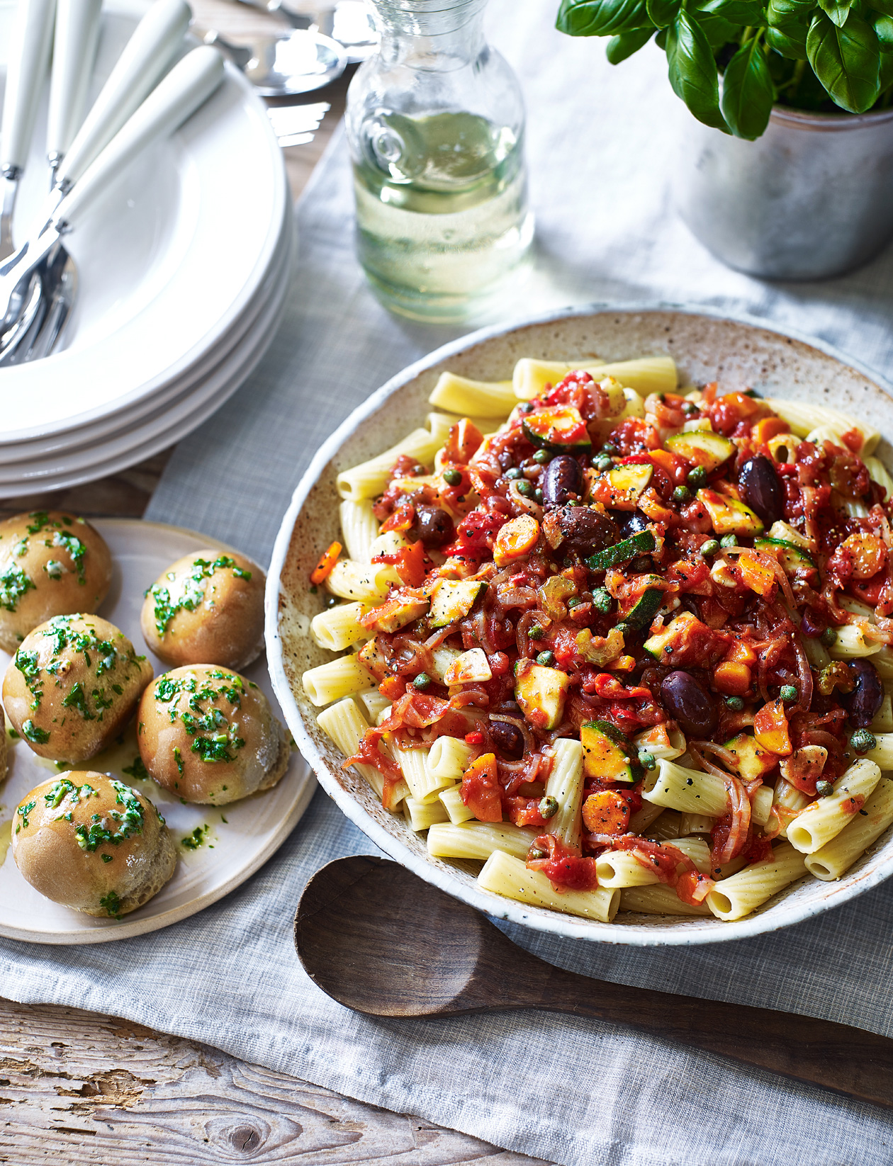 Chilli tomato pasta with garlic dough balls recipe Sainsbury`s Magazine