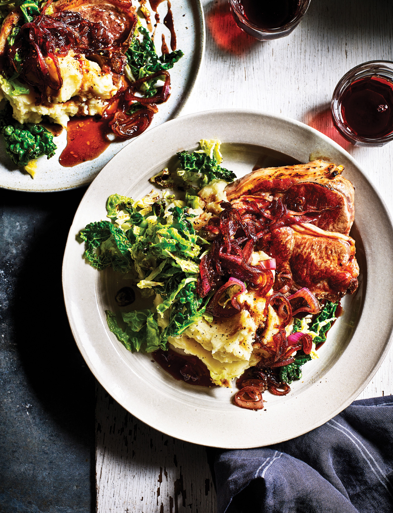 Lamb chops with balsamic onions and mash recipe | Sainsbury`s Magazine