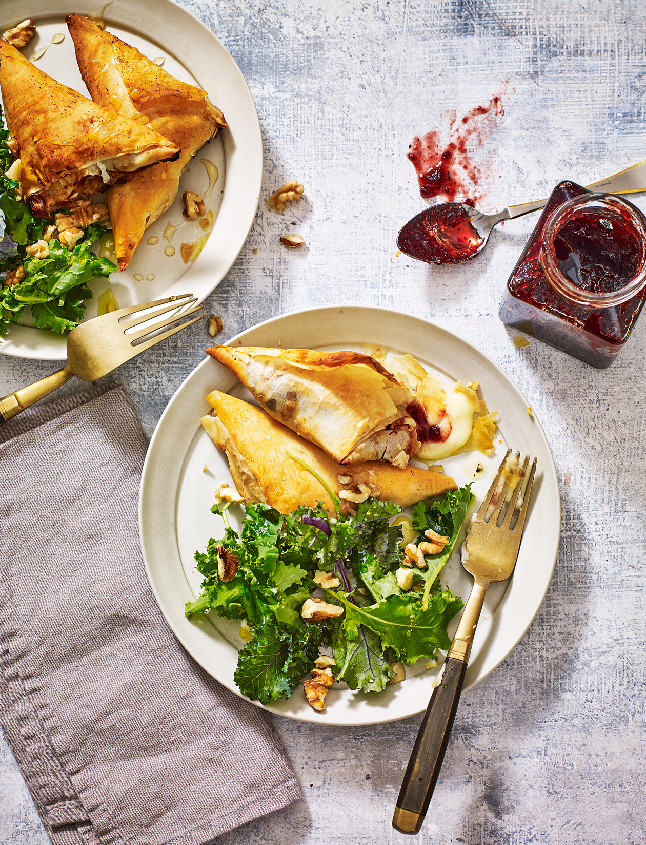 Cheese and cranberry parcels with baby kale salad recipe | Sainsbury`s Magazine
