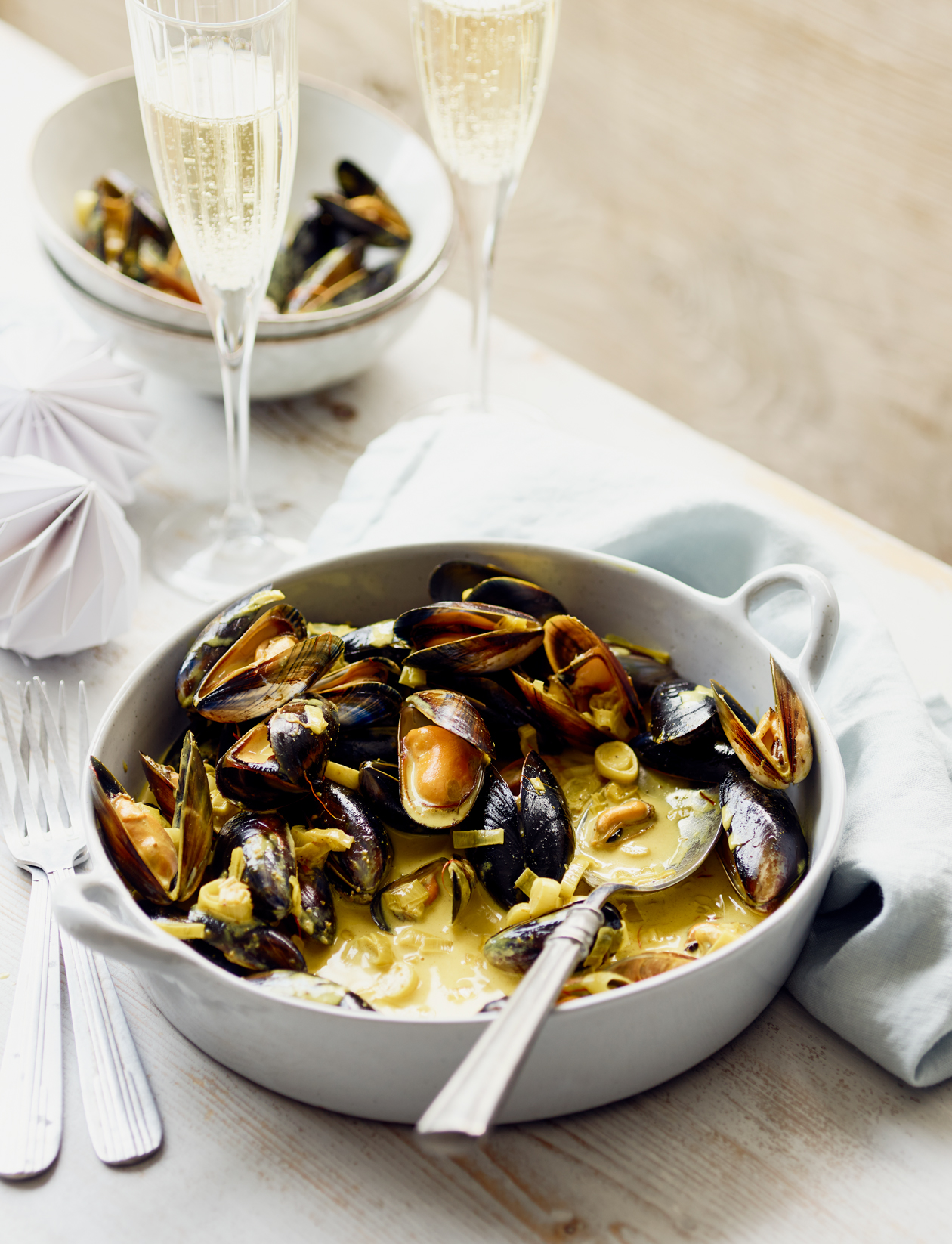 Mussels in a spiced Champagne sauce recipe Sainsbury`s Magazine