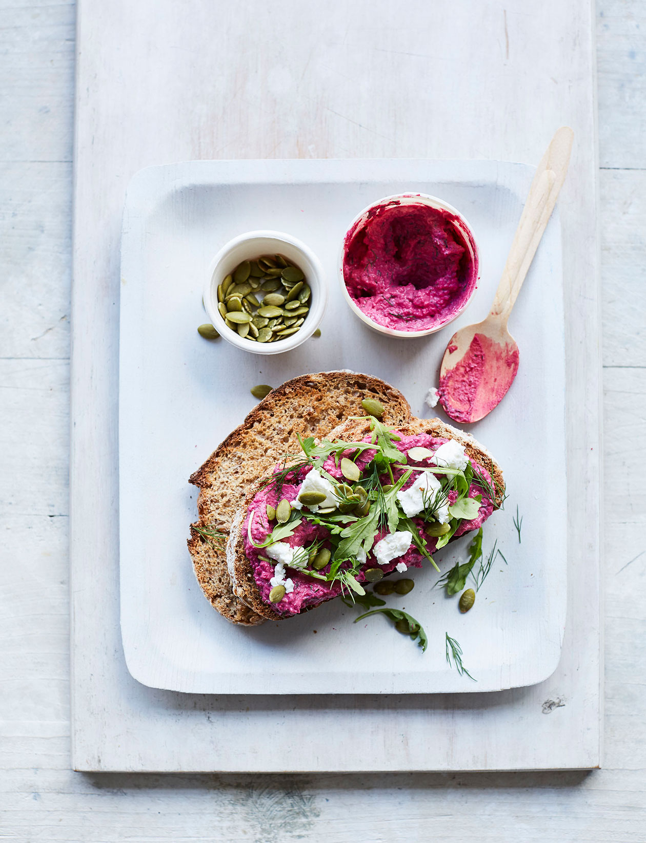 Beetroot and goats' cheese open sandwich recipe | Sainsbury`s Magazine