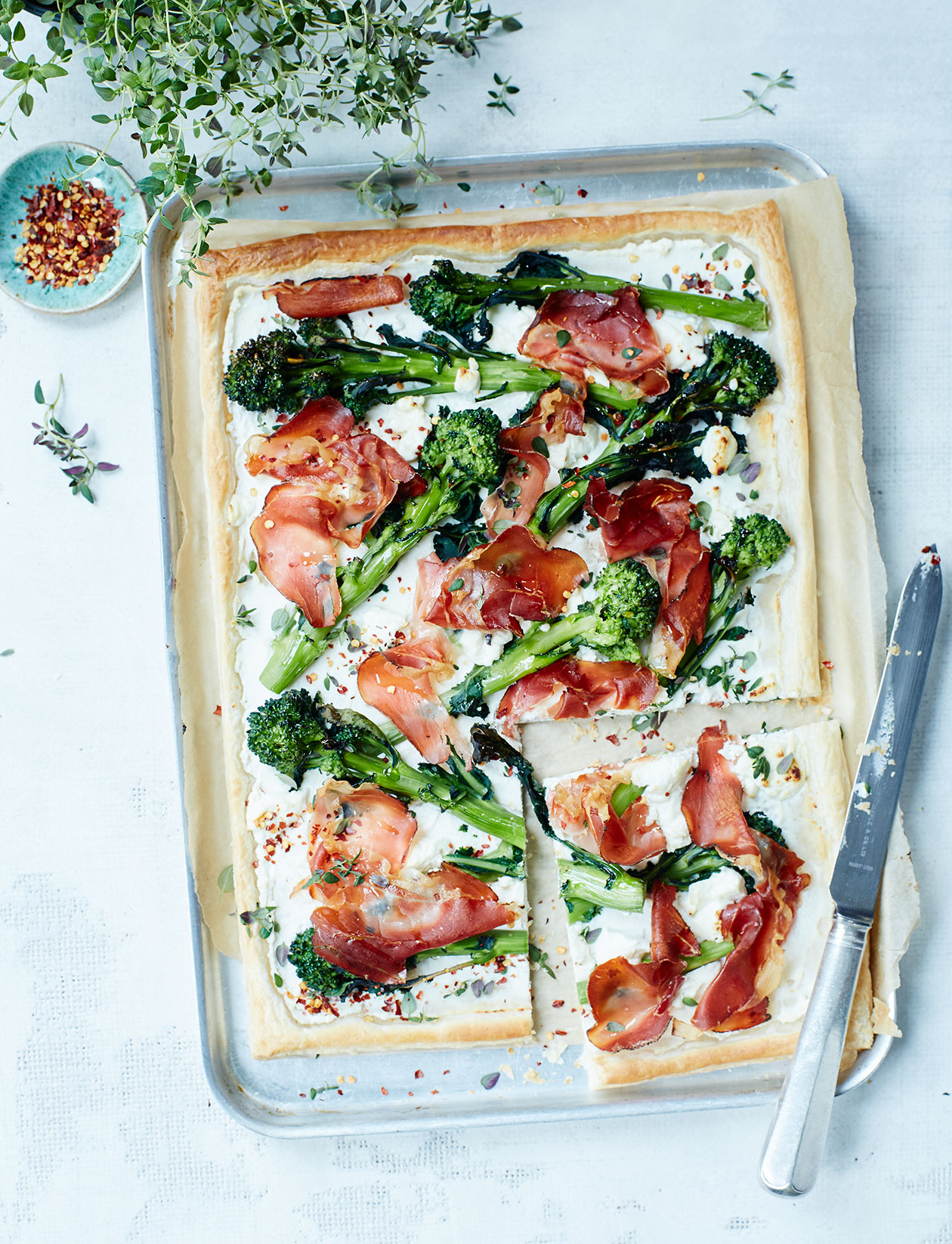 Broccoli, goats' cheese and prosciutto tart recipe | Sainsbury`s Magazine