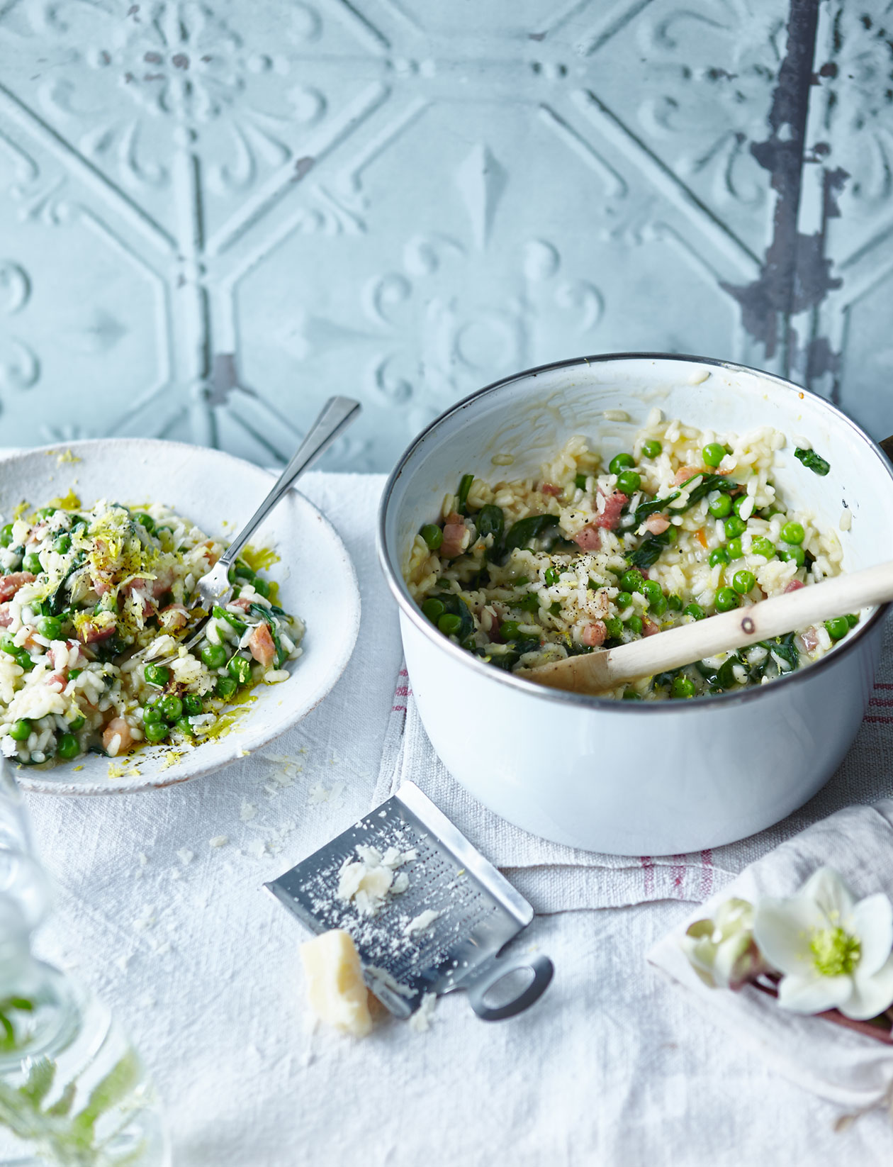 Spring vegetable and pancetta risotto recipe Sainsbury`s Magazine