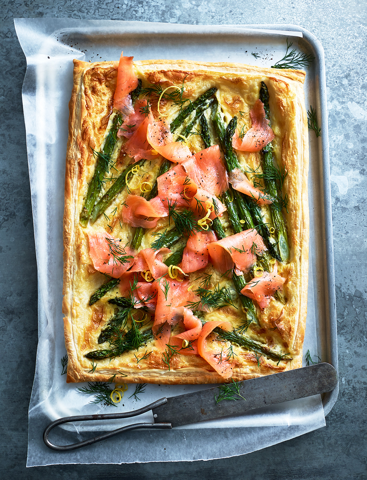 Asparagus, smoked salmon and hollandaise tart recipe Sainsbury`s Magazine