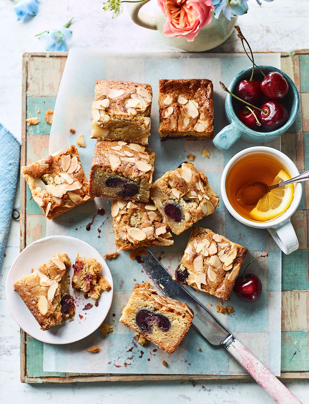 Cherry Bakewell blondies recipe | Sainsbury`s Magazine