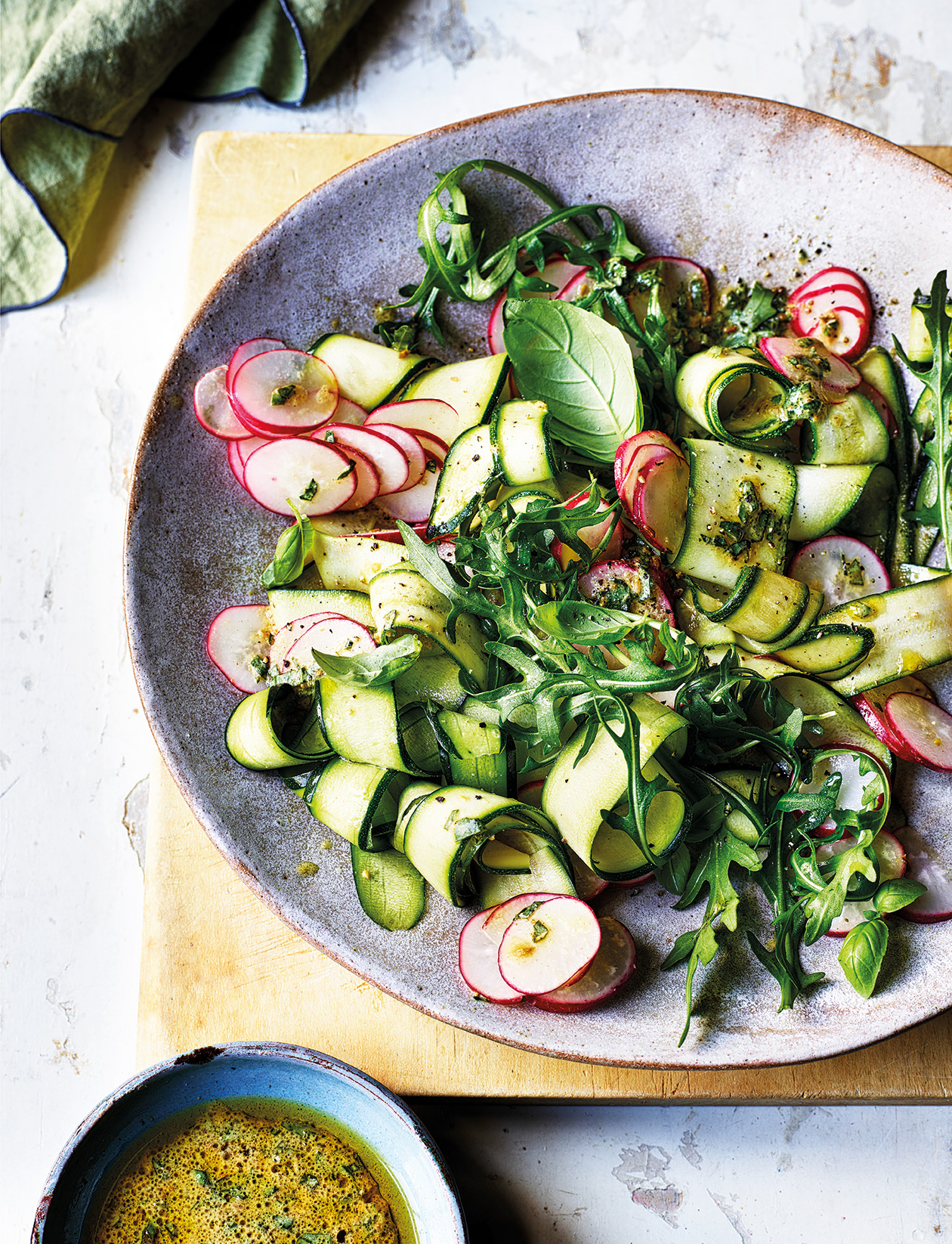 Courgette and radish ribbon salad with basil dressing recipe ...