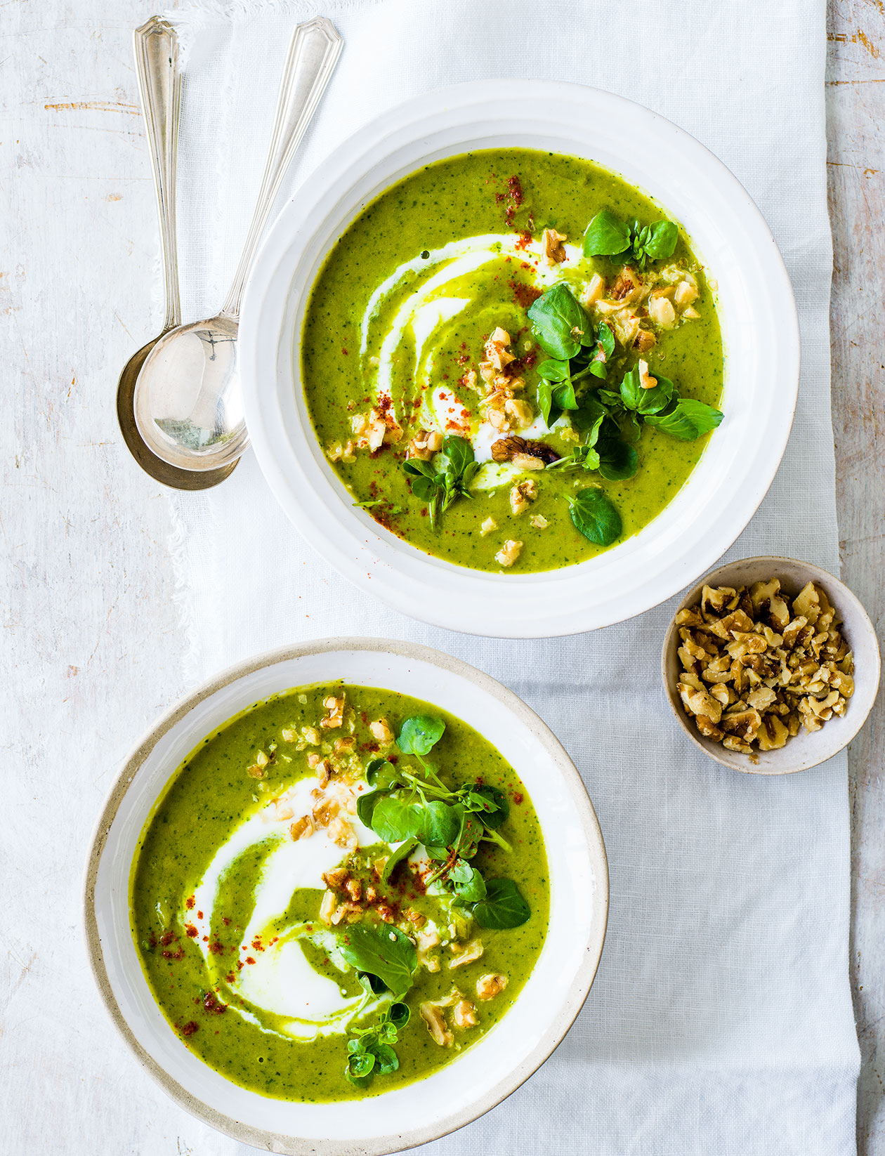 Pea and turmeric soup with walnut crumbs recipe Sainsbury`s Magazine