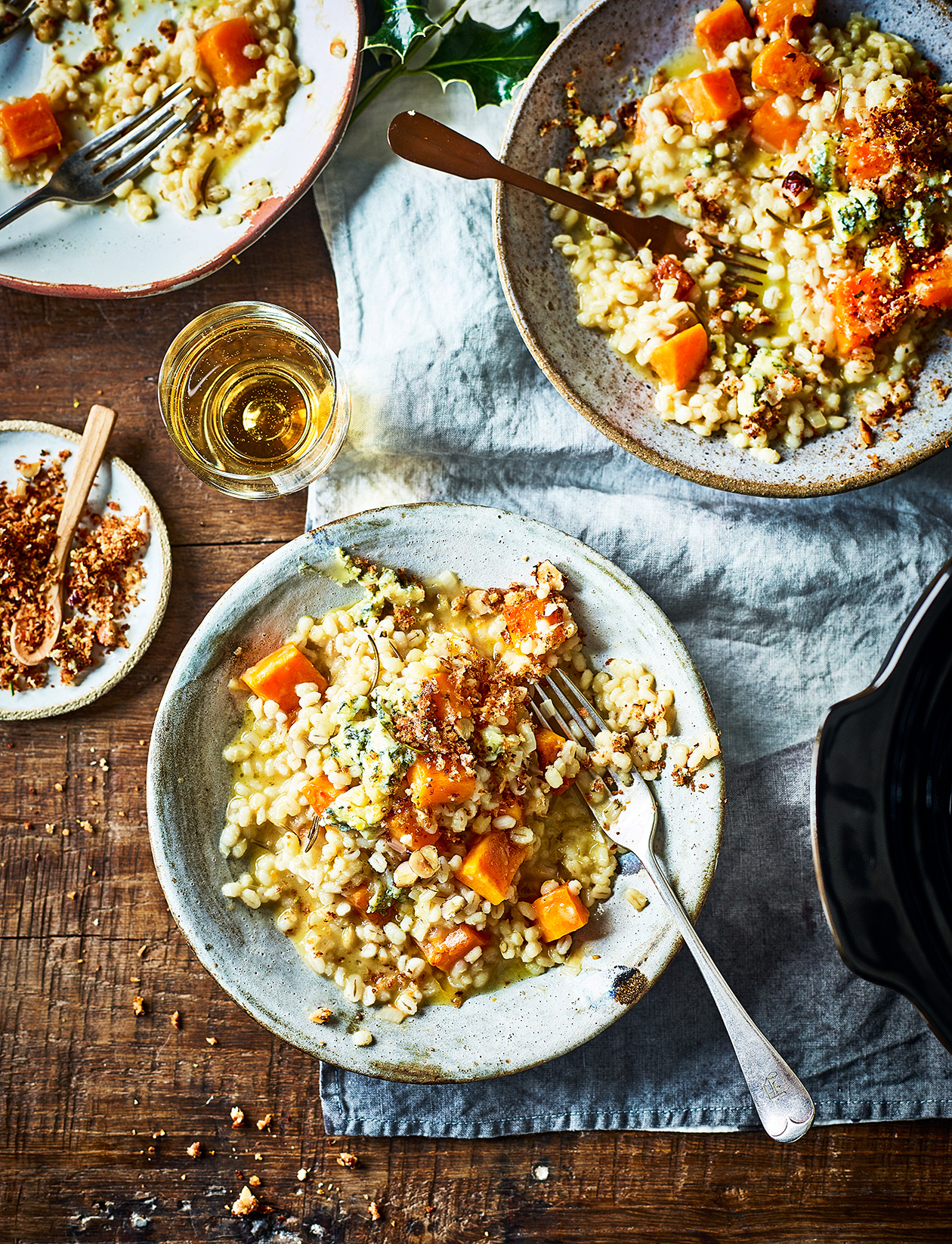 Slow-cooked pearl barley risotto with blue cheese and squash recipe ...