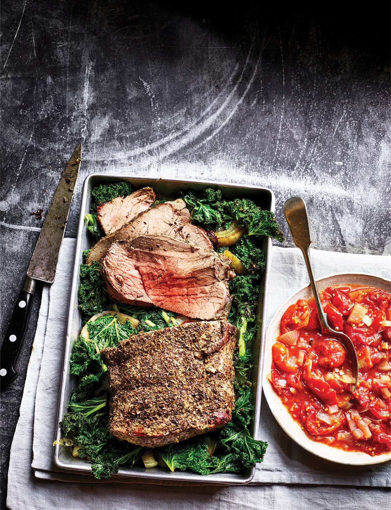 Oregano roast beef with crispy kale recipe Sainsbury`s Magazine