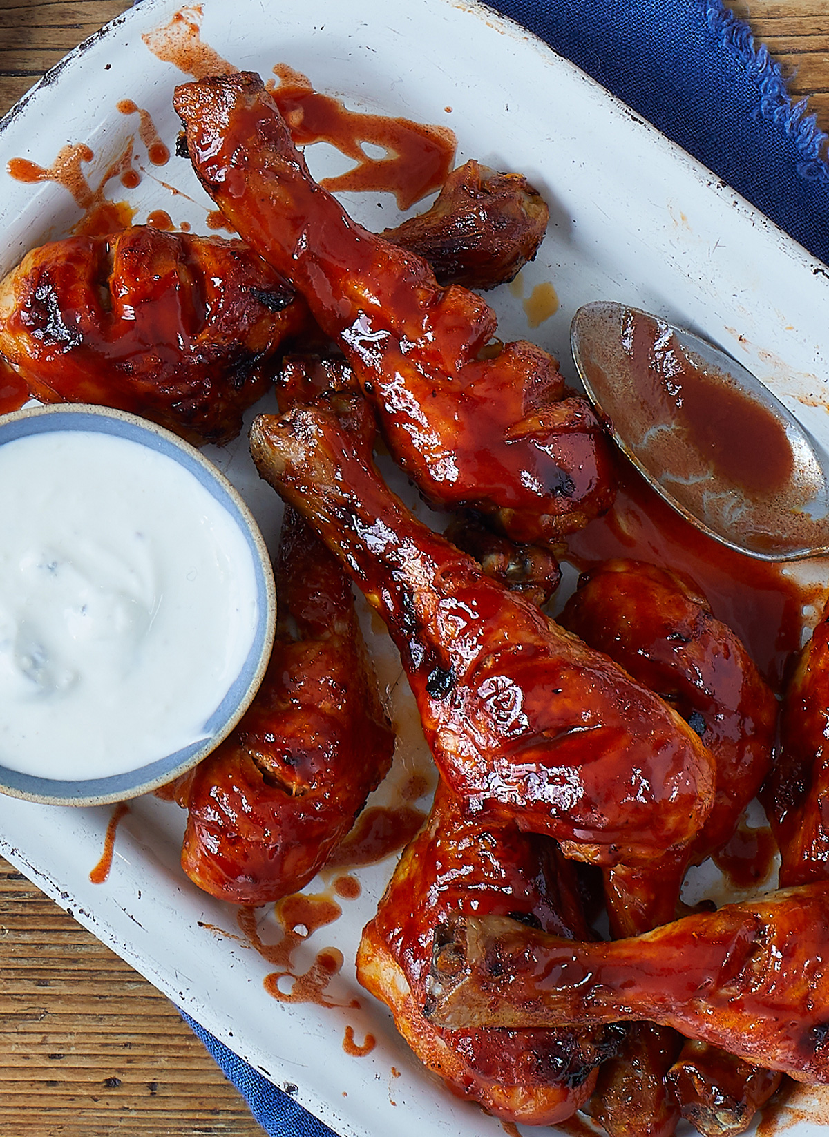 Buffalo drumsticks with blue cheese dip recipe | Sainsbury`s Magazine
