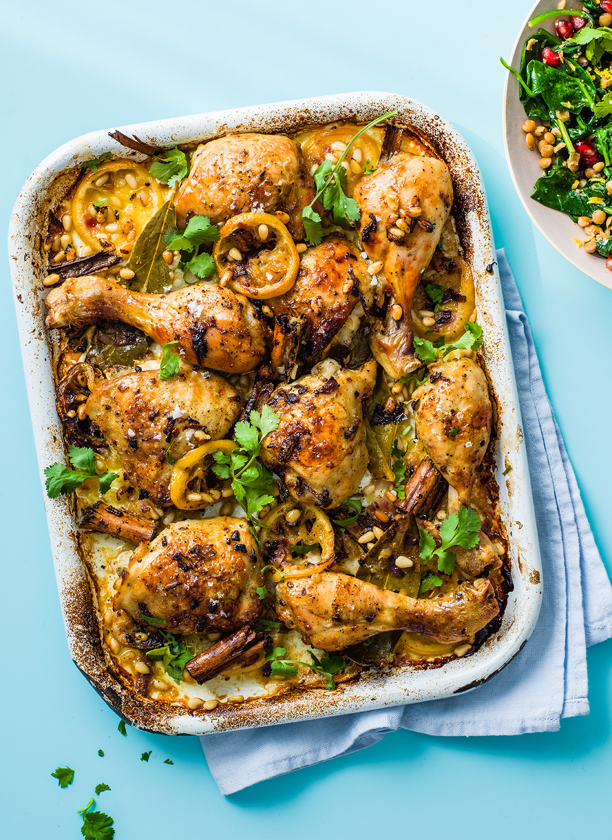 Spiced chicken traybake with spinach and lentils recipe | Sainsbury`s Magazine