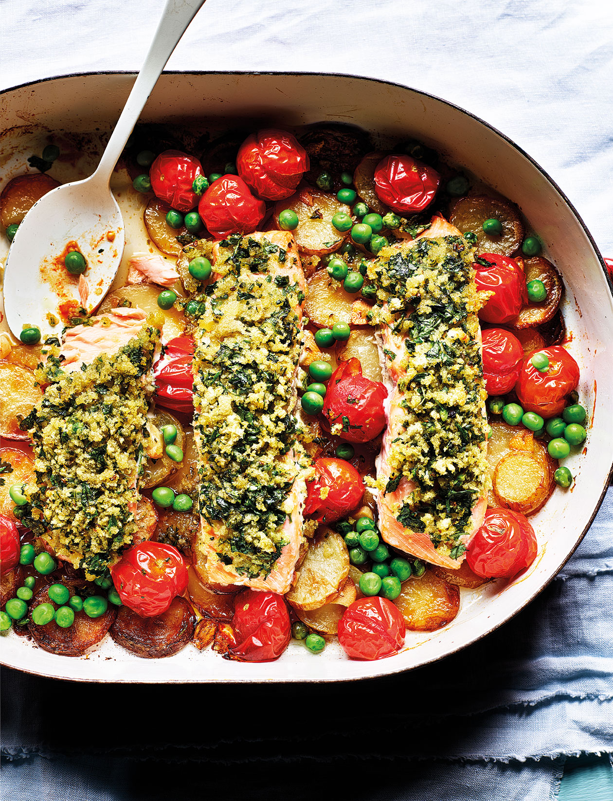 Jalapeno-crusted salmon traybake recipe | Sainsbury`s Magazine