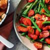 Blistered green beans and tomatoes