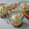 Apricot and ginger trifles in a Kilner jar