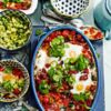 Baked spicy Mexican eggs and chunky guacamole