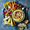 Houmous with ras el hanout and hazelnuts