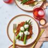 Asparagus with whipped ricotta and romesco sauce
