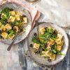 Potato and ricotta gnocchi with purple sprouting broccoli