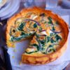 Spinach, red onion and feta quiche with a polenta crust