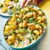 Fish pie with a mushy-pea topping