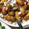 Hasselback potatoes with smoked salt and feta