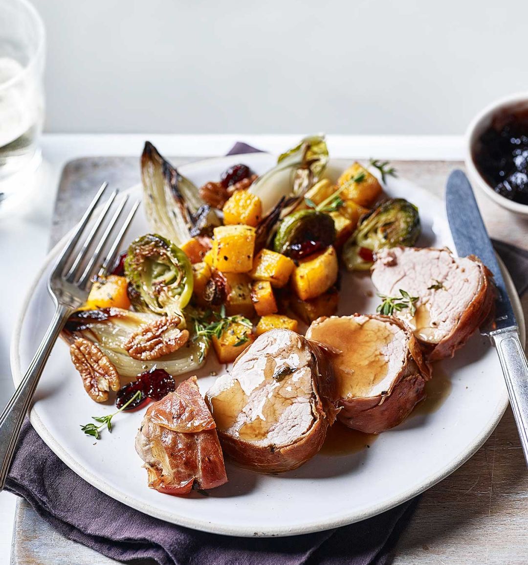 All-in-one roast pork and winter veg