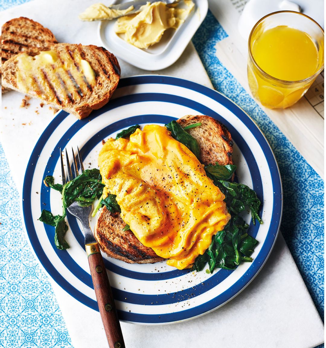 Australian folded eggs with garlic spinach on toast