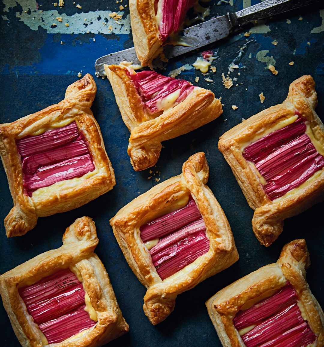 Rhubarb and custard Danish pastries
