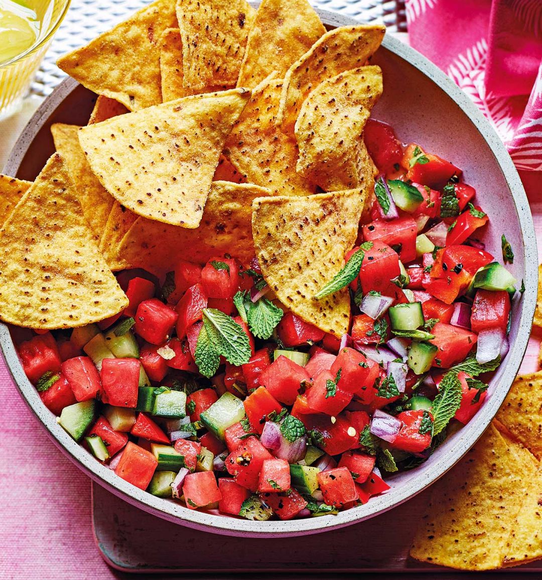 Watermelon salsa with tortilla chips