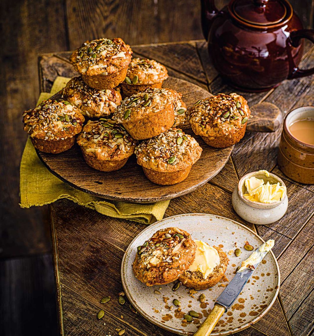 Marmite, cheddar and crunchy seed muffins