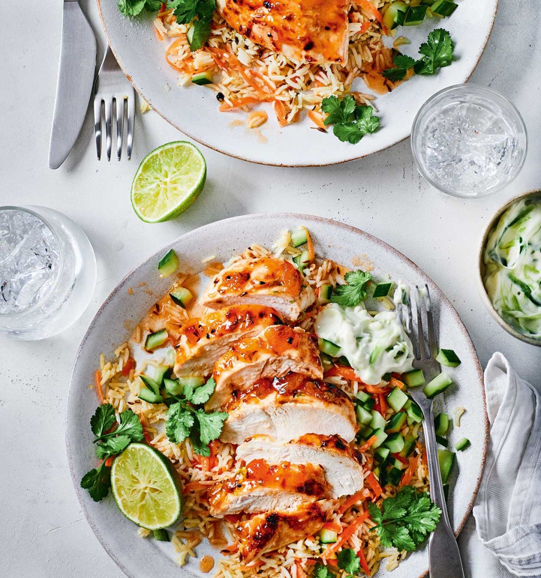 Sticky chicken with carrot pilau