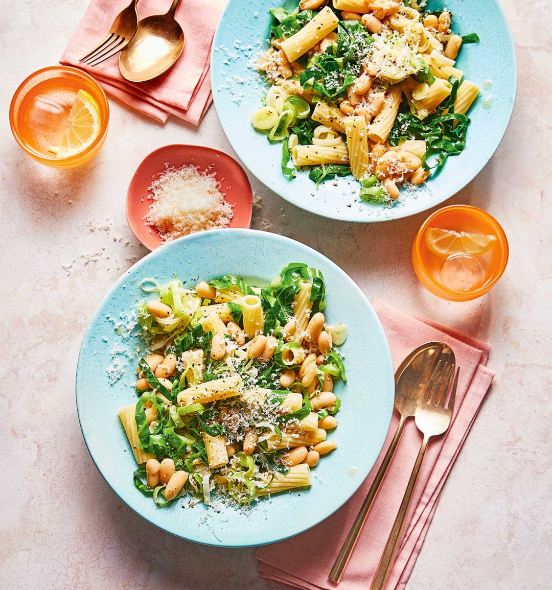 Spring greens and white bean rigatoni