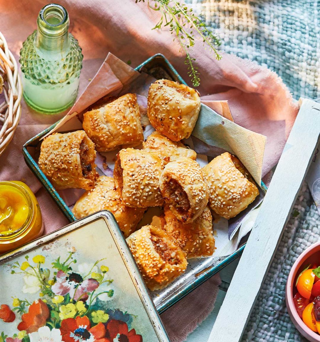 Chilli jam and spring onion sausage rolls