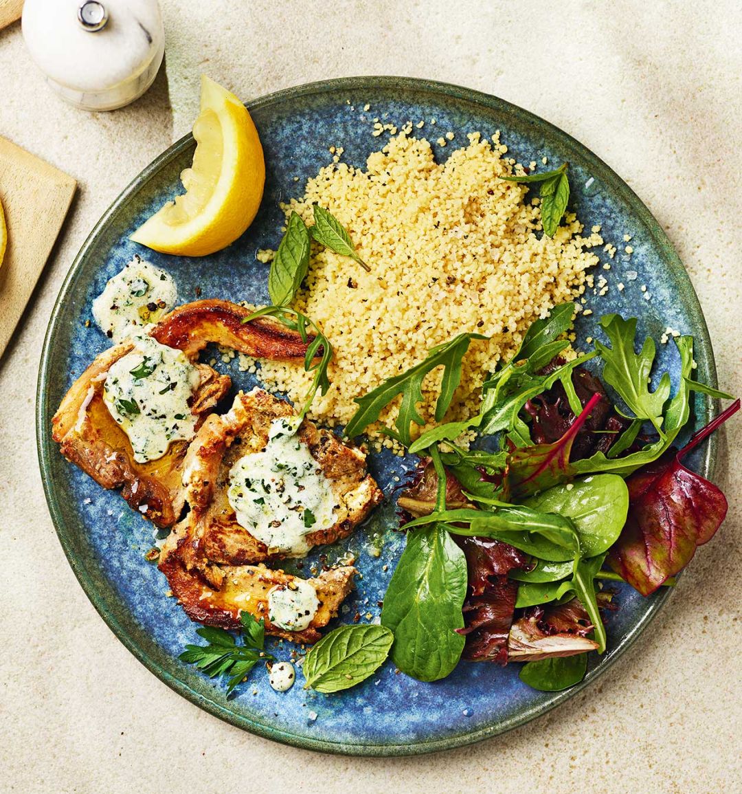 Lamb chops with herby yogurt and couscous