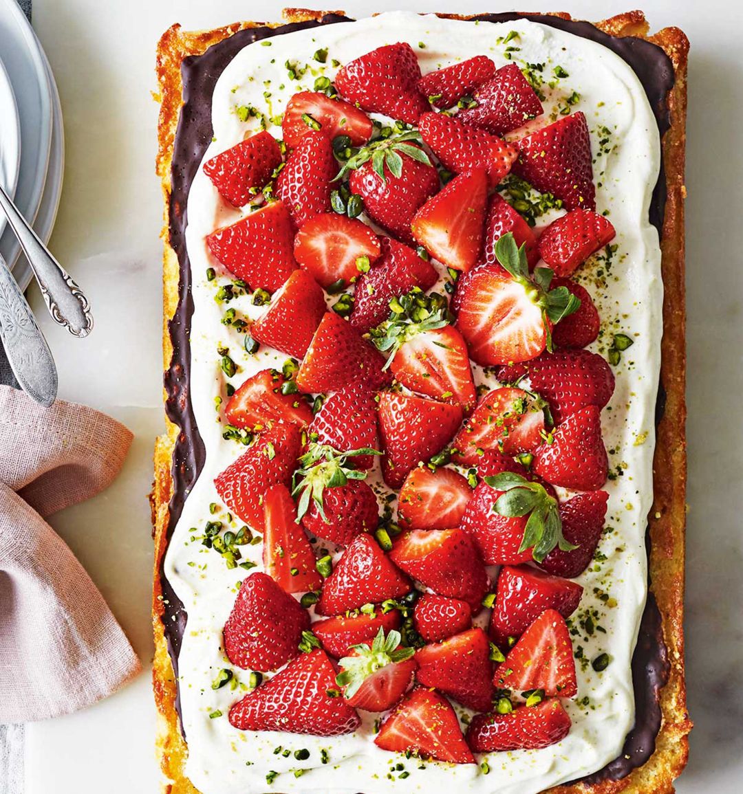 Marzipan cake with strawberries