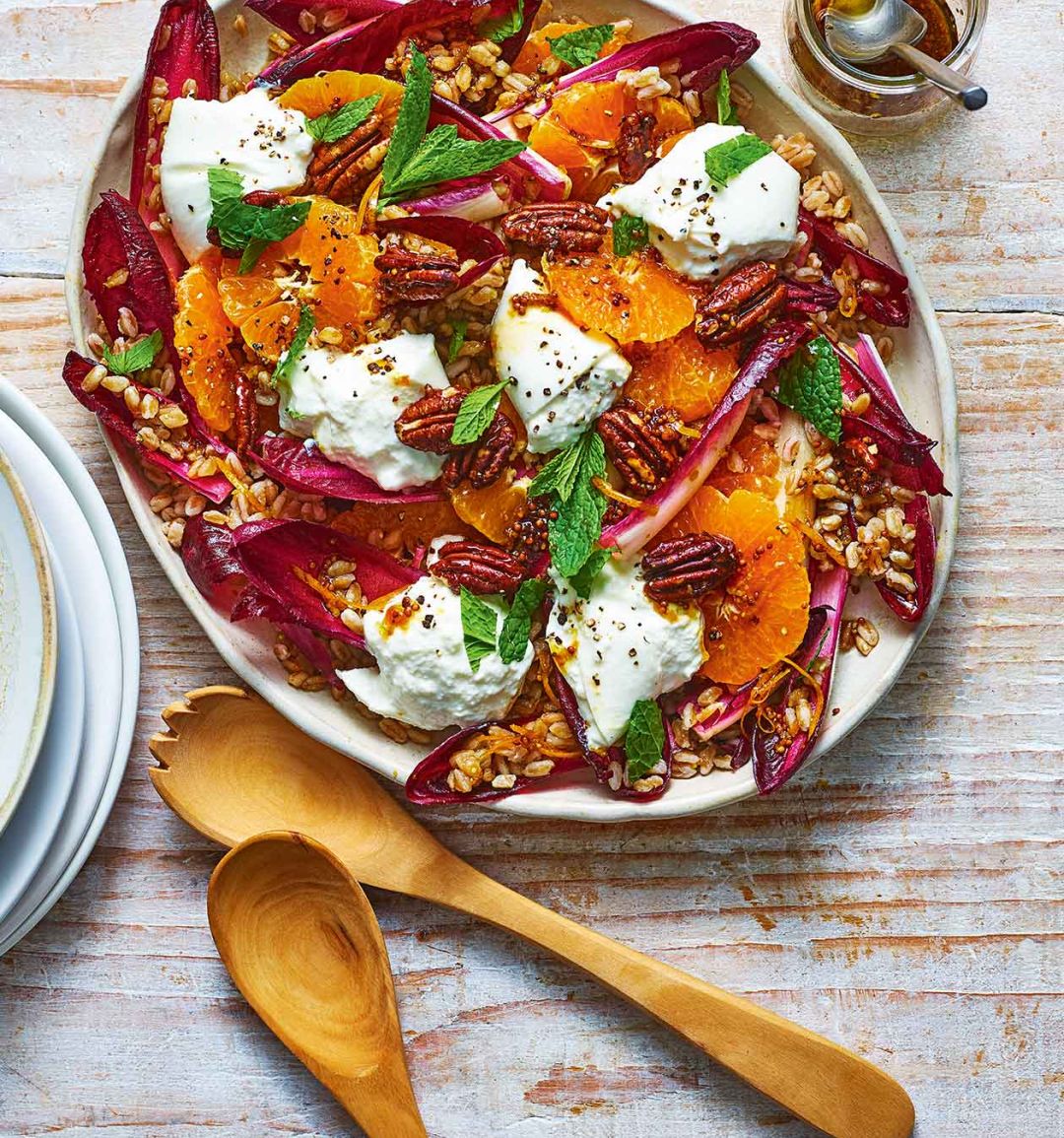 Clementine, pearl barley and burrata salad