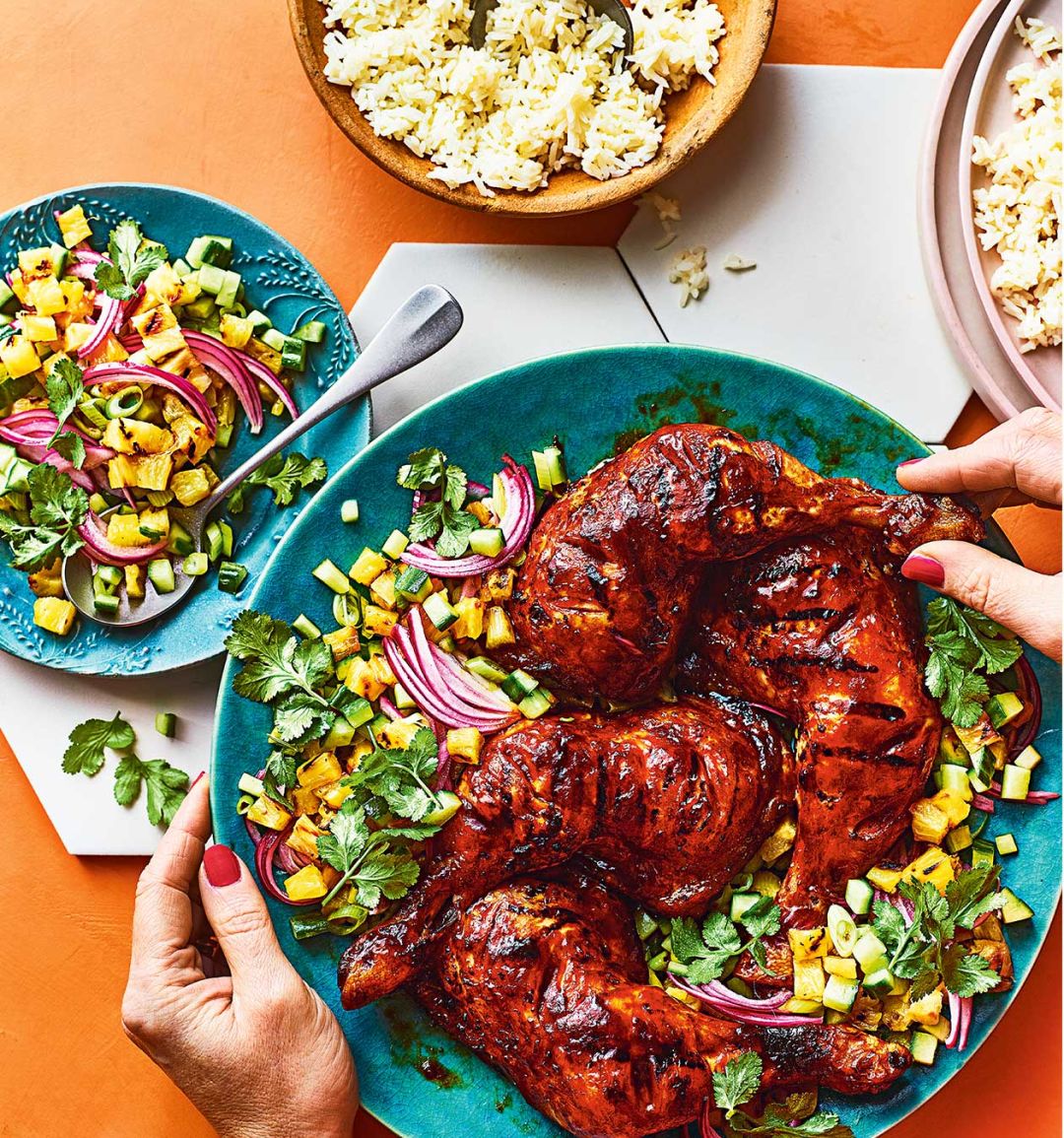 Huli-huli chicken with grilled pineapple salsa