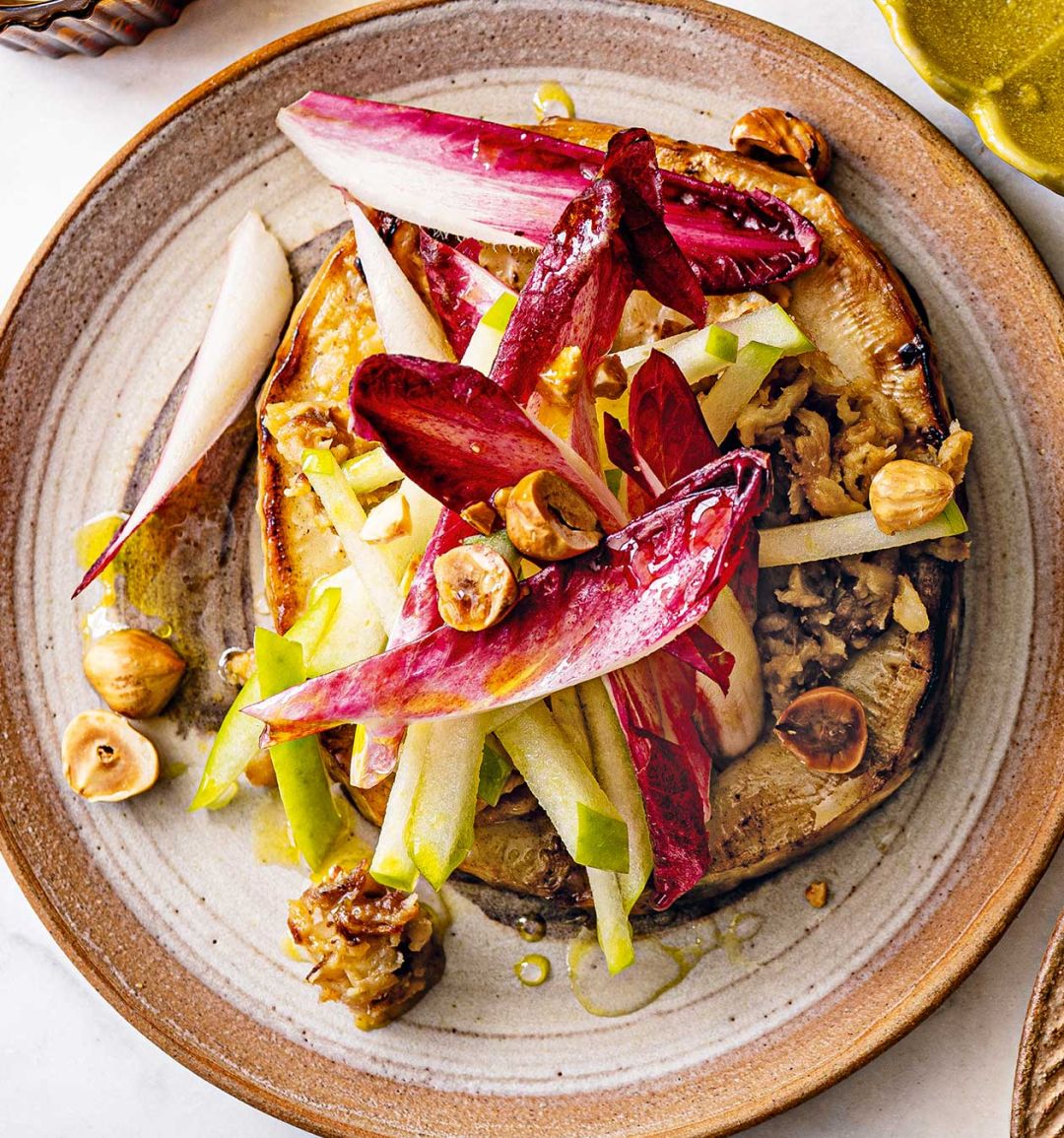 Baked and caramelised celeriac with smoked garlic