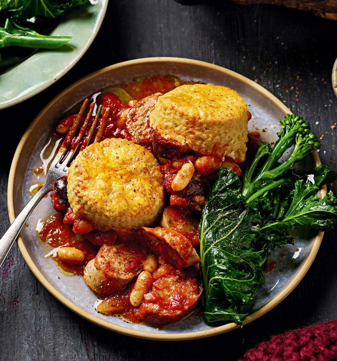 Sausage and baked bean cobbler