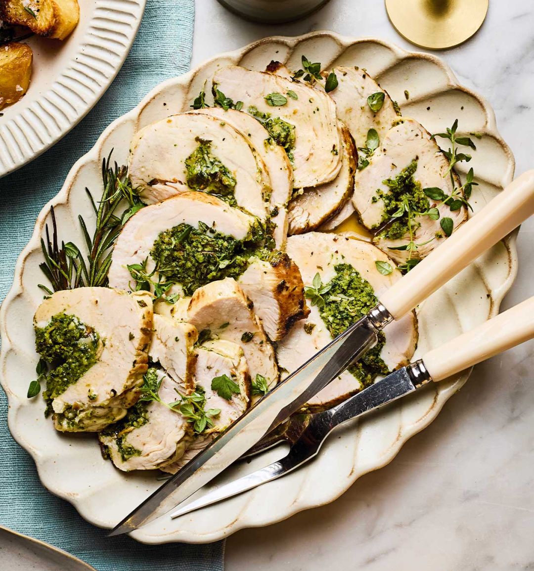 Roast turkey breast with almond and lemon stuffing