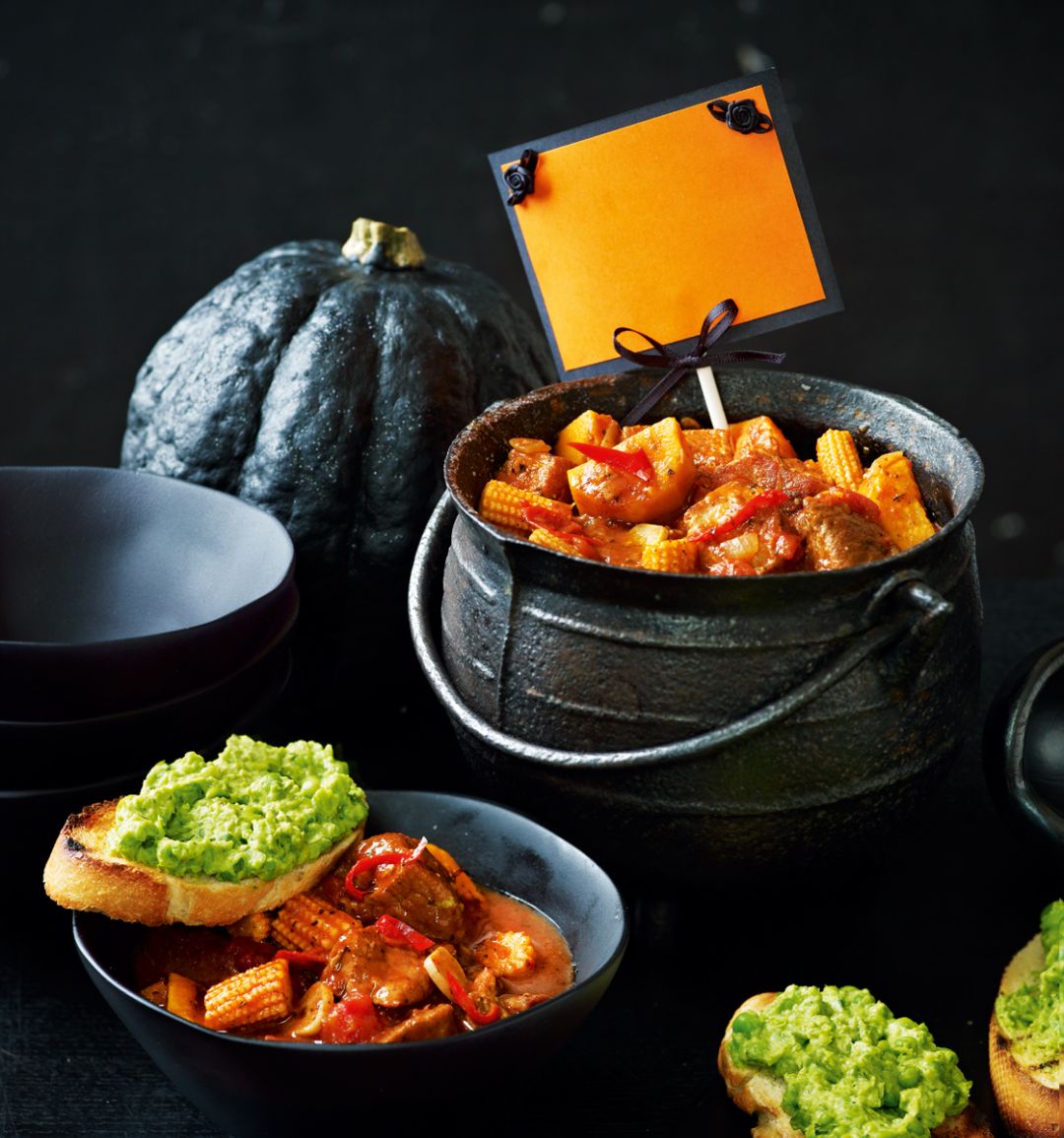 Spicy spooky stew & ghoulish toasts