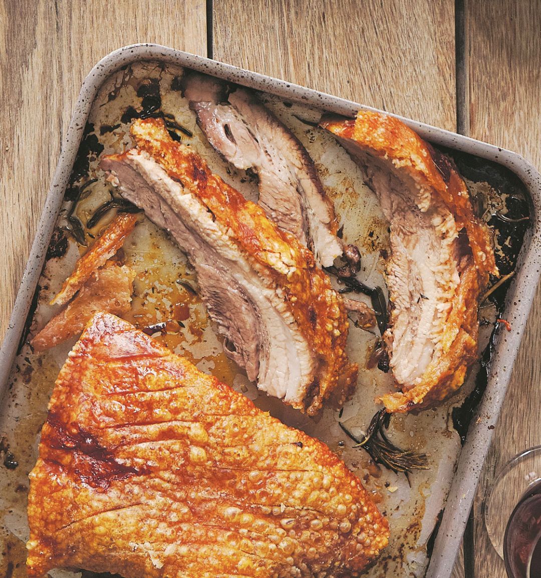 Slow-roasted pork belly with salsa verde