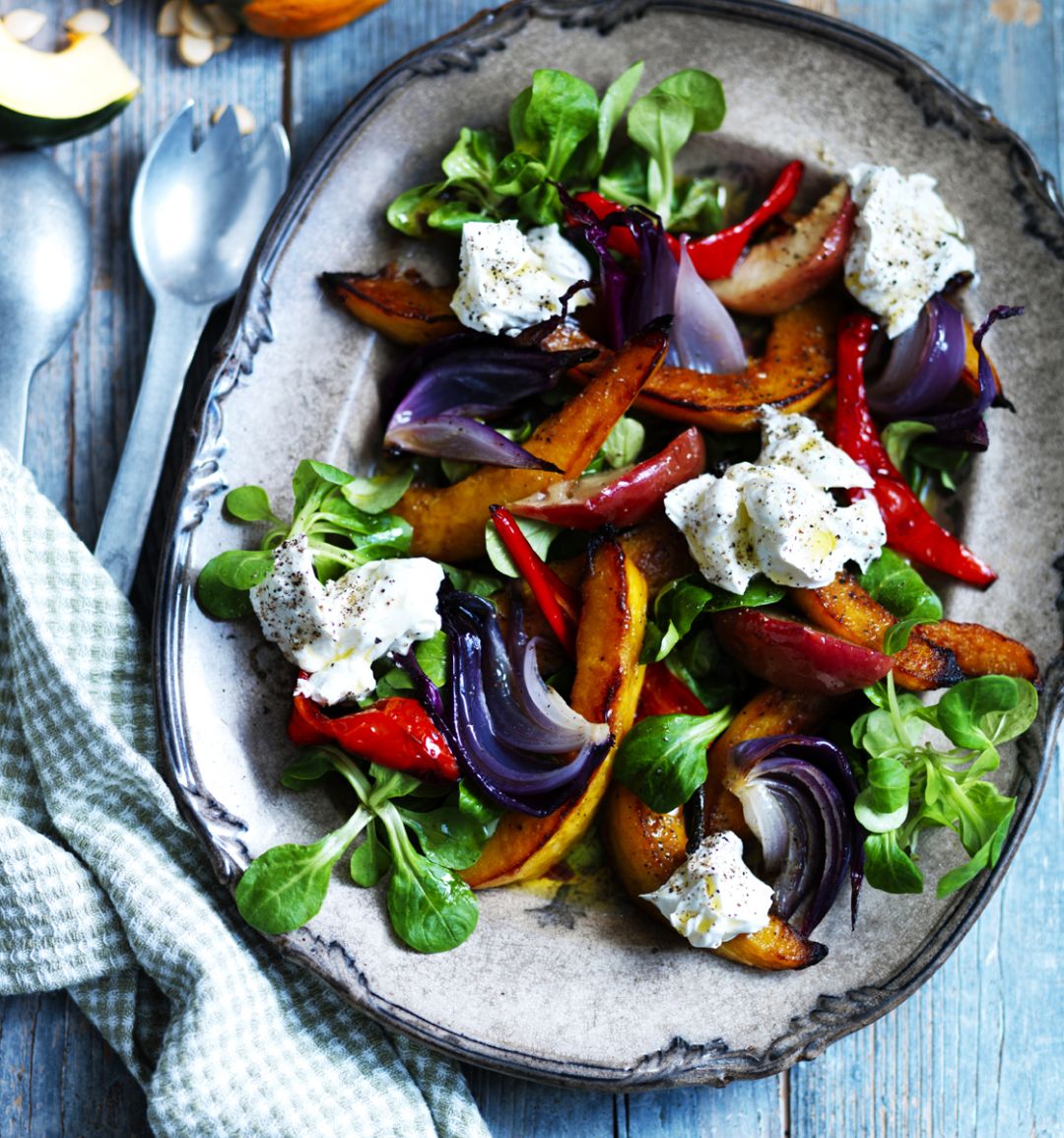 Roasted squash and apple salad with goats' cheese