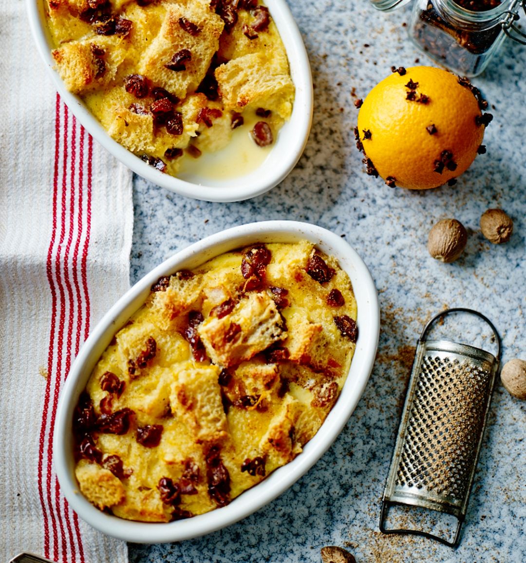 Brandy and date panettone butter puddings