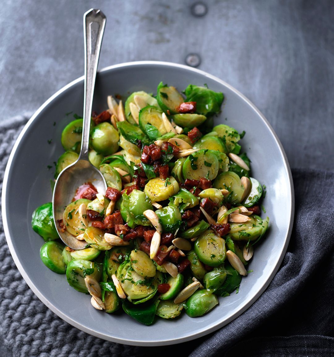 Brussels sprouts with almonds and chorizo