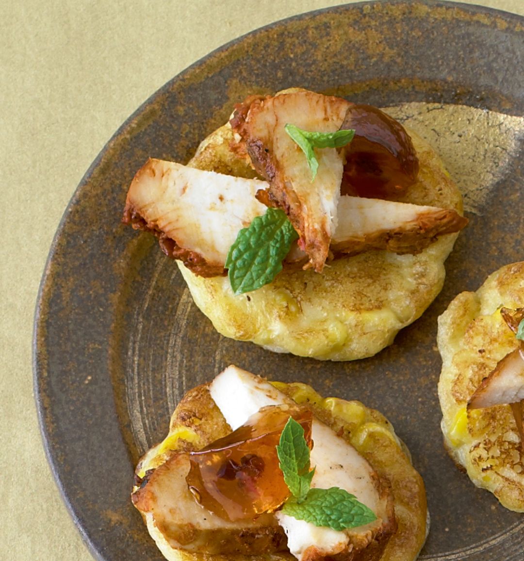 Chicken sweetcorn pancakes with chilli jam