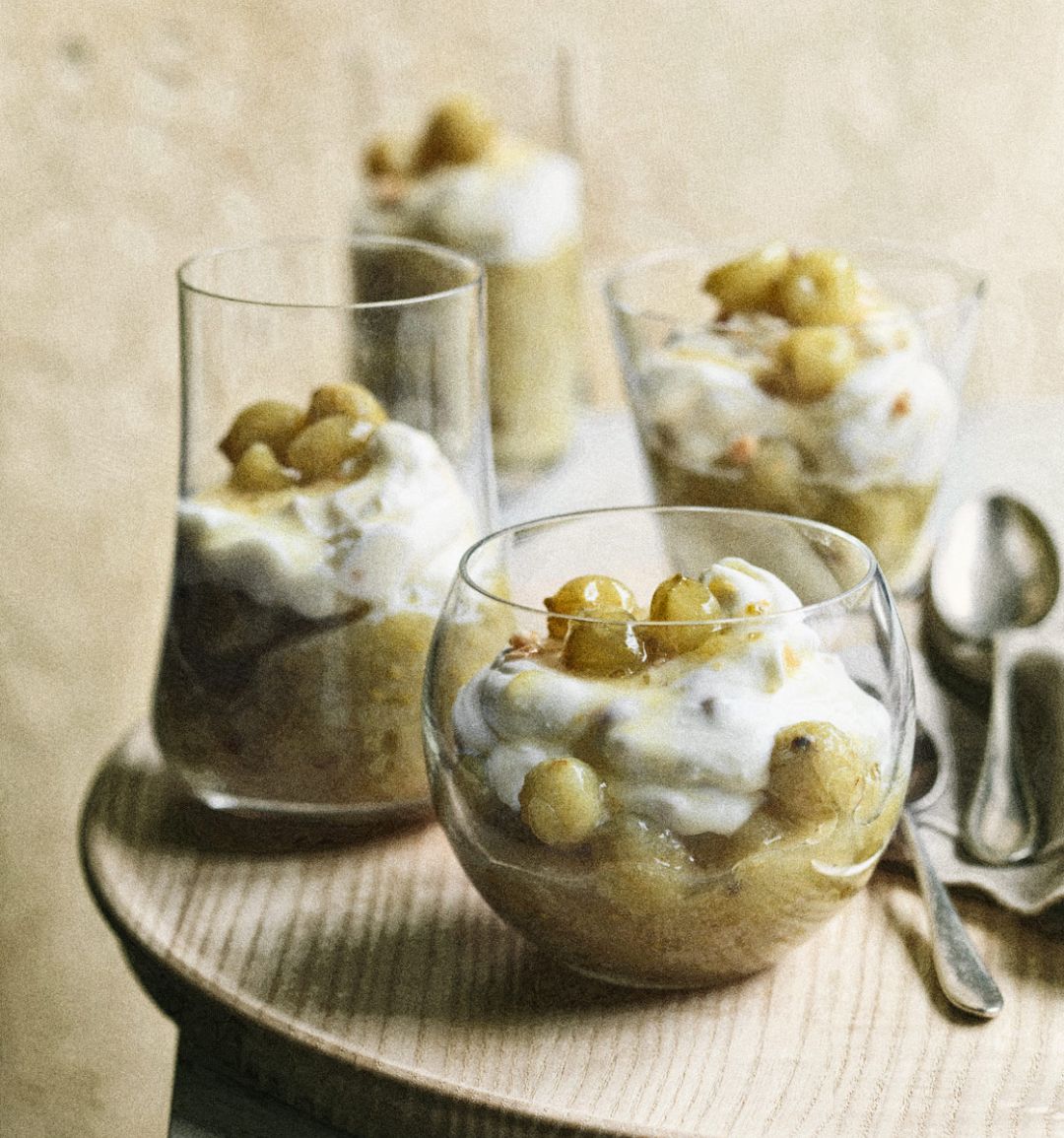 Gooseberry compote with almond mascarpone