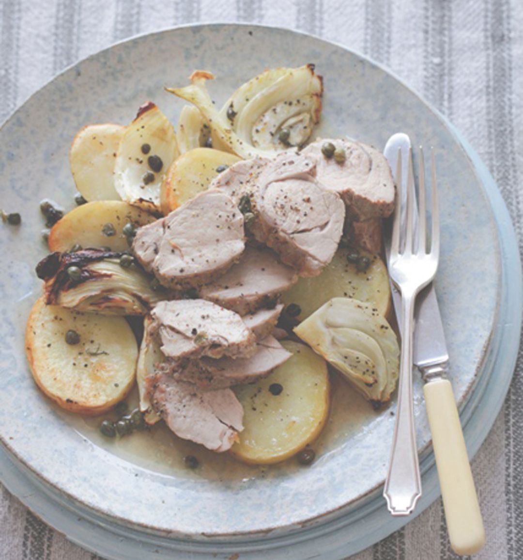  Roast pork with potatoes, lemon, fennel & capers 