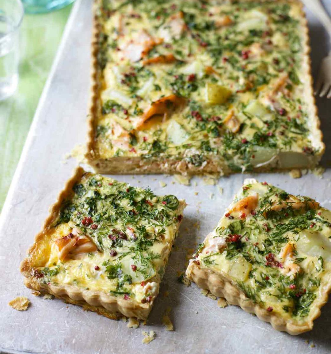 Salmon and watercress quiche