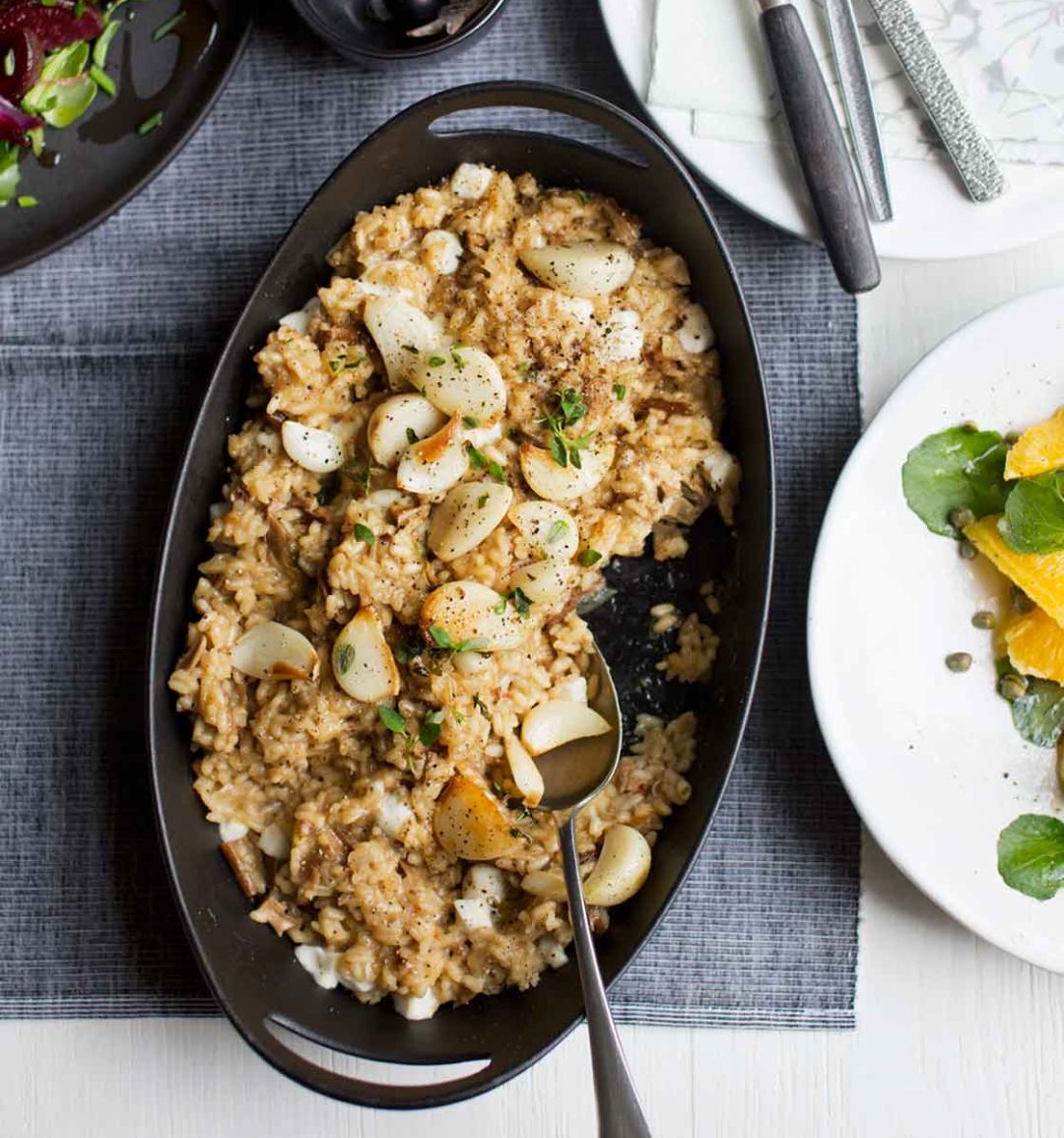 Porcini risotto with roast garlic